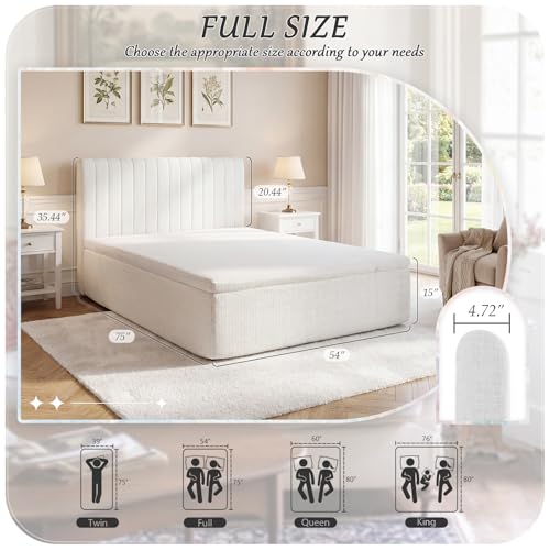 Full Compression Bed Boneless Bed Frame with Mattress and Headboard - color: Off White, size: Full