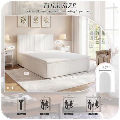 Full Compression Bed Boneless Bed Frame with Mattress and Headboard - color: Off White, size: Full