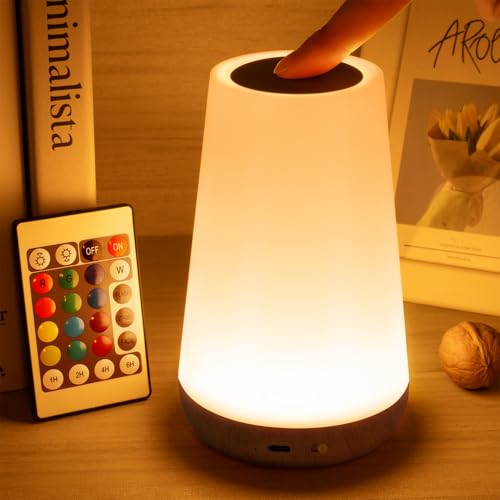 Auxmir Rechargeable Night Light, 13-Color Remote Control Lamp, Dark Brown | Touch Control, 13 Colors, 5 Brightness Levels, 4 Lighting Modes, 1/2/4/6-Hour Auto-Off, Portable for Nursery and Camping - color: Dark Brown