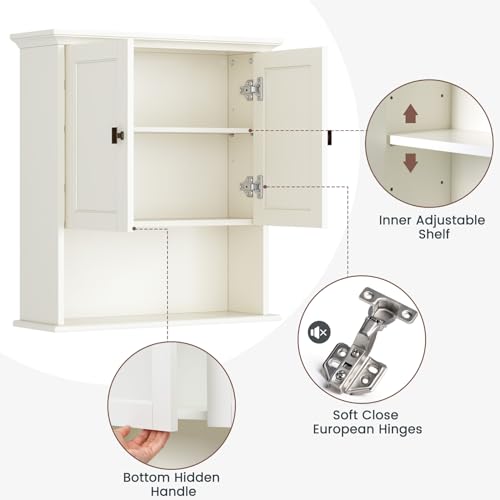 Bathroom Wall Cabinet, Medicine Cabinet Over The Toilet Storage Cabinet Wall Mounted with Build-in Spirit Level Cupboard Hanging Cabinet for Bathroom Laundry Kitchen Living Room, Cream White - color: Cream White