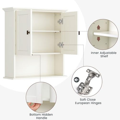 Bathroom Wall Cabinet, Medicine Cabinet Over The Toilet Storage Cabinet Wall Mounted with Build-in Spirit Level Cupboard Hanging Cabinet for Bathroom Laundry Kitchen Living Room, Cream White - color: Cream White