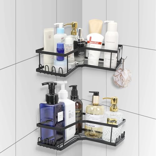 Corner Shower Caddy,Hanging Adhesive Bathroom Shelves, Bathroom Organizers and Storage for Inside Shower, Black Large Capacity Rustproof Shower Accessories for Bathroom & Apartment