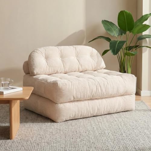 Convertible Corduroy Floor Sofa, 3-in-1 Folding Lazy Sofa Bed with Adjustable Backrest, Soft Bean Bag Chair Lounger for Living Room, Bedroom, Guest Room, Oversized Sleeper Chair - color: Beige, size: Full