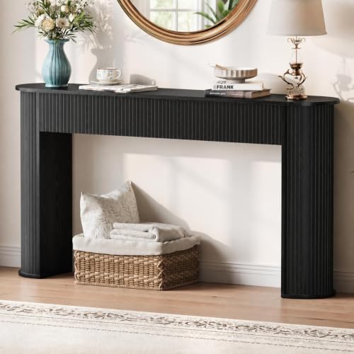 Garvee 59" Modern Fluted Console Table for Entryway,Living Room,Black | Sofa Table Behind the Couch, Hallway Tables, Curved Tabletop, Reinforced Legs, Anti-Tip & Non-Slip Structure - color: Black
