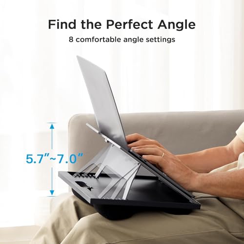 HUANUO Lap Desk with 8 Adjustable Angles – Up to 15.6" Laptop, Black | Dual-cushion base, carry handle, 30% thicker for durability, wider anti-slip ledge, for home office, sofa, bed, car - color: Black