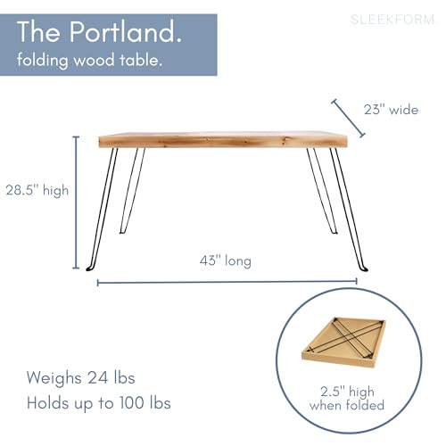 The Portland Folding Table - Lightweight Portable Wood Desk | Small Wooden Foldable Design, No Assembly Required - color: Birch, size: 43 x 22