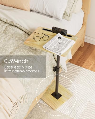 Masupu Sofa Arm Tray Table - 360° Swivel Height Adjustable End Table, Small Snack Side Table for Couch, C Shaped Table for Bed, Chair or TV Tray Table(Natural) - color: Natural