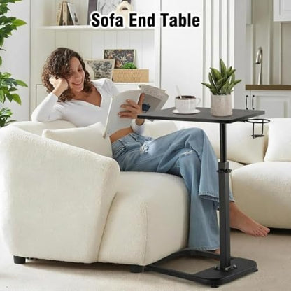 facka Adjustable C-Shaped TV Tray Table 18-32 Inch Height Couch Table | 15.8 x 11.8 Top, Metal Frame Side Table for Sofa, C Table, TV Dinner Tray Table, Laptop Snack Table for Small Spaces Brown - color: Brown