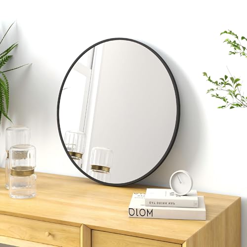 SCWF-GZ 20" Round Mirror Circle Wall Mounted Hanging or Against Wall Metal Frame Dressing Make-up Mirrors for Entryway Bedroom Bathroom Living Room 20 inch Black | HD Crystal Clear No distortion Tempered Glass,Aluminum Frame,Make-Up Mirrors for Bedroom,En