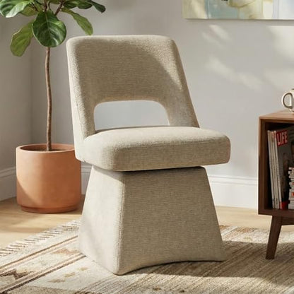 VKNOW Upholstered Swivel Dining Chair with Curved Open Back | Modern Dining Room Chairs with Chenille Fabric, Space-saving, Easy Assembly, for Dining Room, Living Room, Bedroom, Khaki - color: Khaki