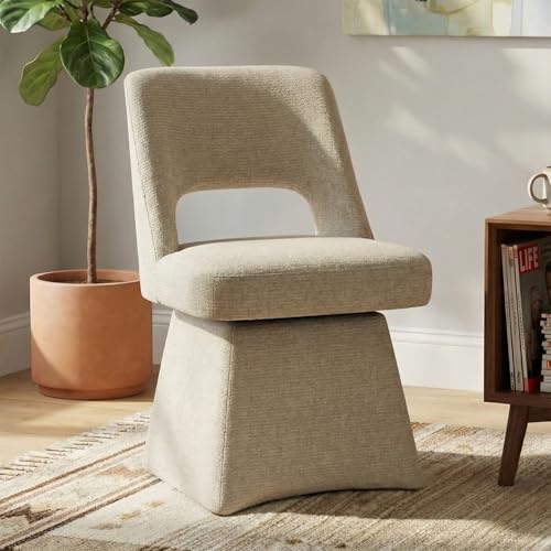 VKNOW Upholstered Swivel Dining Chair with Curved Open Back | Modern Dining Room Chairs with Chenille Fabric, Space-saving, Easy Assembly, for Dining Room, Living Room, Bedroom, Khaki - color: Khaki