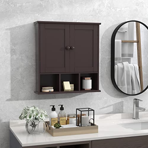 TaoHFE Brown Medicine Cabinets,Bathroom Wall Cabinet with 2 Door | Adjustable Shelves Over The Toilet Storage Cabinet,Espresso Bathroom Cabinet Wall Mounted for Laundry Room Kitchen - color: Espresso