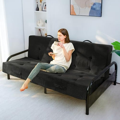 MAXYOYO Foldable Mattress, 8-Inch Tufted Futon Mattress with Handles | Tufted Floor Sofa Bed and Versatile Mattress, Carry Handles for Living Rooms or Guest Rooms, Frame Not Included, Black - color: Black