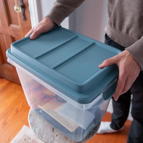 Hefty 6 Pack Lift Off Storage Bin with Lid, 32 Quart, Smoke Blue | Stackable Clear Plastic Container Totes for Home, Office, and Classroom Organization - size: 32 Qt - 6 Pack
