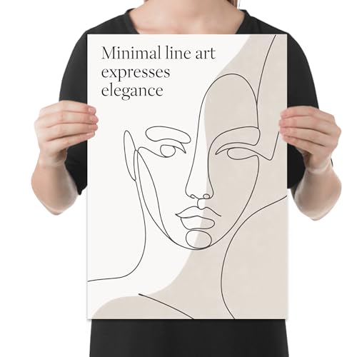 Minimalist Wall Art Poster Print - Elegant Line Art Face Design - 13x19 - Soft Neutral Aesthetic