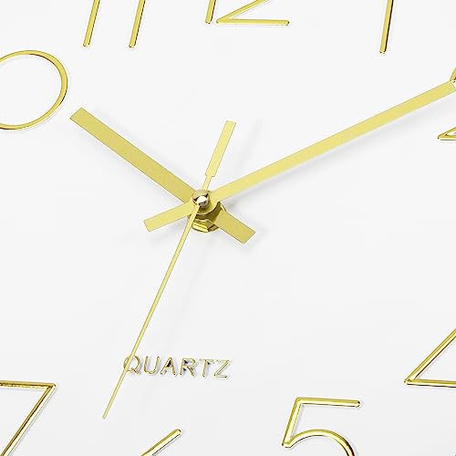 Foxtop Large 14" Wall Clock Silent Battery Operated Analog Clock, Gold | Non-Ticking, Round, Quartz, Easy to Read, Living Room, Bedroom, Kitchen, Office - color: Gold, size: 14 Inch Quartz