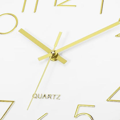 Foxtop Large 14" Wall Clock Silent Battery Operated Analog Clock, Gold | Non-Ticking, Round, Quartz, Easy to Read, Living Room, Bedroom, Kitchen, Office - color: Gold, size: 14 Inch Quartz
