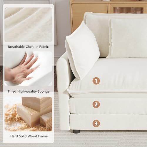 Modular Sectional Sofa, 76.4 Inch L Shaped Couch Set for Living Room, Loveseat Comfy Cloud Couches with Movable Ottoman, DIY Combination, Chenille, Beige - color: Beige, size: 76.4 Inch- L