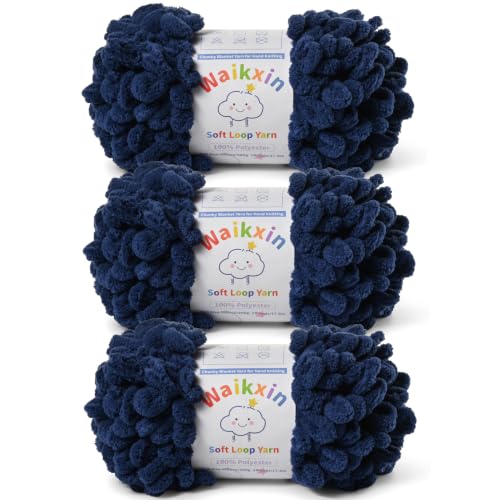 Super Soft Loop Yarn for Finger Knit, 3 Pack of 7.05oz/19.5yds Each, Chunky Blanket Yarn for Hand Knitting, #7 Jumbo Chenille Yarn, Fluffy Baby Blanket Yarn for Crochet Amigurumi (3 Navy Blue) - color: 3 Navy Blue