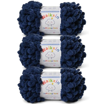 Super Soft Loop Yarn for Finger Knit, 3 Pack of 7.05oz/19.5yds Each, Chunky Blanket Yarn for Hand Knitting, #7 Jumbo Chenille Yarn, Fluffy Baby Blanket Yarn for Crochet Amigurumi (3 Navy Blue) - color: 3 Navy Blue