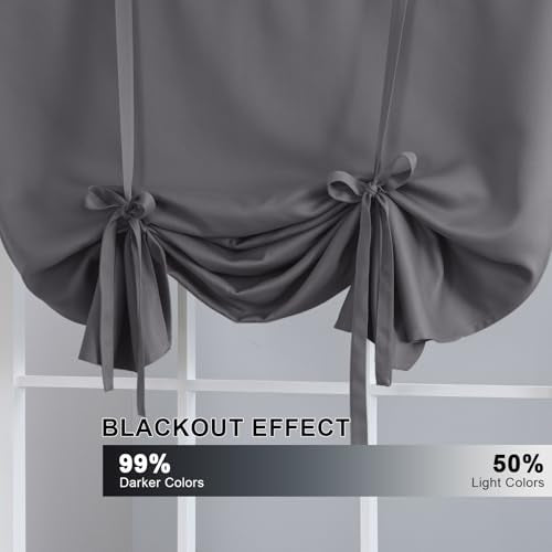 H.VERSAILTEX Blackout Curtain for Windows - Tie Up Curtains and Valances Set Roman Balloon Blind Rod Pocket Short Curtain for Kitchen/Bathroom/Bay Bluish Gray 42W x 63L (Set of 1 Panel) - color: Bluish Gray