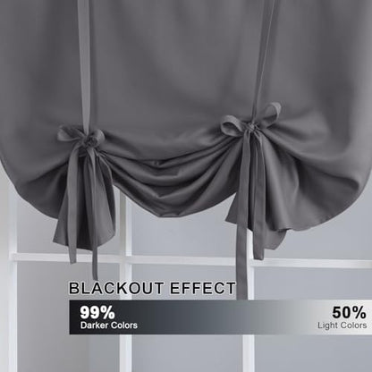 H.VERSAILTEX Blackout Curtain for Windows - Tie Up Curtains and Valances Set Roman Balloon Blind Rod Pocket Short Curtain for Kitchen/Bathroom/Bay Bluish Gray 42W x 63L (Set of 1 Panel) - color: Bluish Gray
