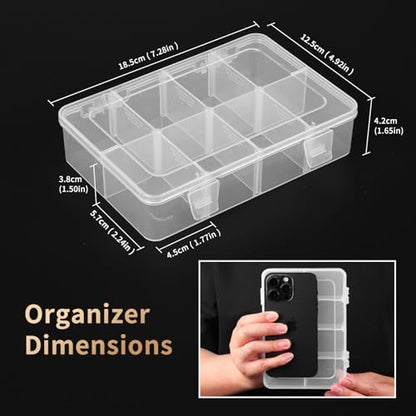 QUEFE Bead Organizer Box 4 Pack 8 Grid Plastic Tackle Box Storage Dividers | Plastic Organizer, Removable Dividers, for Candies Snacks Electronics Jewelry and Small Parts, Drawer and Craft Storage - size: 4pcs