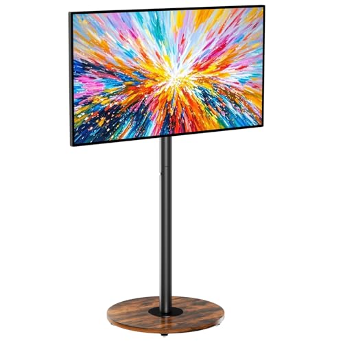 Rolling tv Stand for Living Room for 40-75 Inch Wood Basecorner on Wheels | for 40 45 50 55 60 65 70 75 inch TVs，portable Swivel Portable，Height Adjustable Mobile TV Cart Holds up to 110Lbs Black - size: BLK 1-pole 40-75 inches