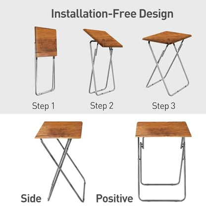 Folding TV Tray Table Set of 2, TV Dinner Table(Yellow Brown, 2PCS) | with Sturdy MDF Top, Eating Trays for Living Room with No Assembly Required - color: Yellow Brown, size: 2pcs