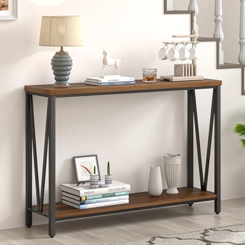 Entryway Table, Narrow Console Table, Modern Sofa Table for Living Room, Hallway, Behind Couch (Rustic Walnut) - color: Walnut