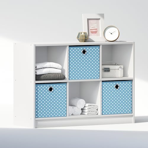 Furinno Cubic Closet Organizers and Storage, 6-Cube Closet Organizer with Bins, Open Shelf Storage, for Wardrobe, Bedroom, Living Room, White - color: White/Light Blue