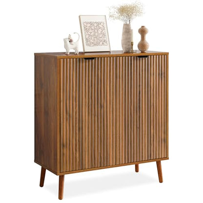LYNCOHOME Fluted Sideboard Buffet Cabinet with Storage, 2 Doors with Solid Wood Feet for Kitchen, Hallway - size: 15.8"D x 31.5"W x 34.6"H