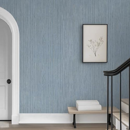 Toduso Light Blue Grasscloth Peel and Stick Wallpaper Modern Texture Contact Paper Bathroom Self Adhesive Wallpaper Removable Waterproof Wall Paper for Bedroom Cabinets Drawers Desk 17.3"x196.8" - color: Light Blue, size: 17.3" x 196.8"