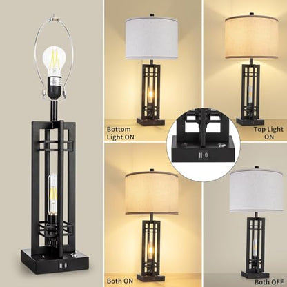 Set of 2 Farmhouse Table Lamps for Living Room,27-inch Bedside Lamps | Cream Shade Desk Lamps with USB A+C Ports, 3-Level Dimmable Touch Light, 4 LED Bulbs Included, Bedroom Home Office Nightstand - color: Beige