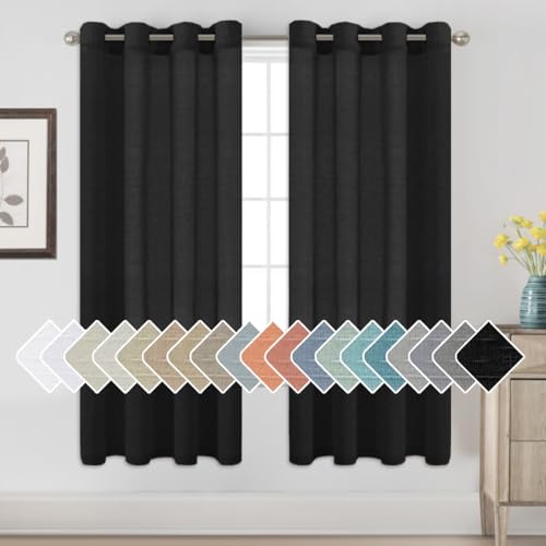 H.VERSAILTEX Linen Curtains Natural Blended Curtain Panels for Living Room/Light Reducing Linen Semi Sheer Curtains 72 inch Length 2 Panels Set Nickel Grommet Window Panels, 52" x 72", Black - color: Black, size: 52"W x 72"L (Pack of 2)