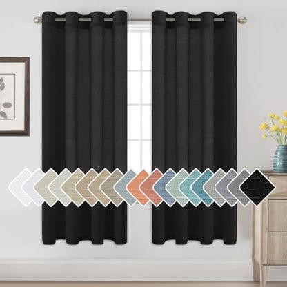 H.VERSAILTEX Linen Curtains Natural Blended Curtain Panels for Living Room/Light Reducing Linen Semi Sheer Curtains 72 inch Length 2 Panels Set Nickel Grommet Window Panels, 52" x 72", Black - color: Black, size: 52"W x 72"L (Pack of 2)