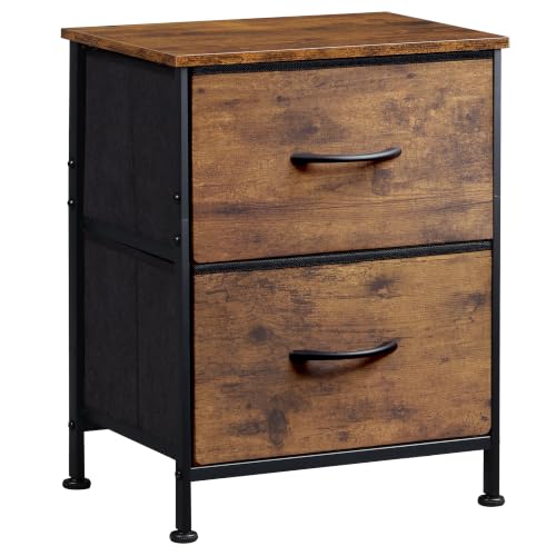 WLIVE Night Stand, Small Dresser with 2 Drawers & Wooden Top, Nightstand with Fabric Bins, Bedside Table End Table for Bedroom, Closet, Entryway, College Dorm, Rustic Brown | Nightstand with Fabric Bins, Bedside Table End Table for Bedroom, Kids Room - co