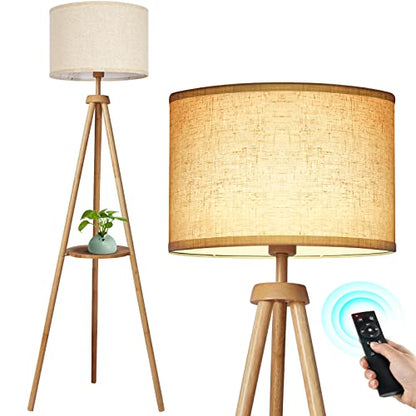 OUTON Wood Tripod Floor Lamp with Shelves and Arc Led Floor Lamp
