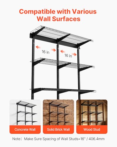 VEVOR 3-Tier Heavy Duty Wall Garage Shelving, 1 x 3 ft Steel Wall Mounted Shelving Unit, 11 x 36 Inch Per Shelf Floating Storage Metal Rack for Garage with 450 lbs Total Weight Capacity, Black - size: 1×3 ft