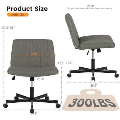 FDW Criss Cross Chair with Wheels Cross Legged Office Desk Modern Swivel Height Adjustable Wide Seat Computer Task Vanity Chair Comfy Fabric Armless Seating for Home Office - color: Grey, style: With Wheels