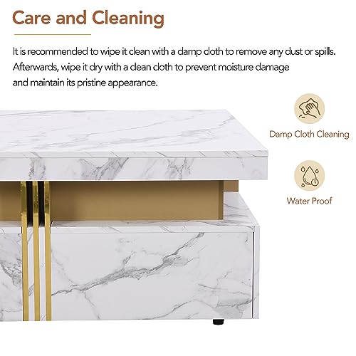 Modern White Square Storage Coffee Table with 4 Drawers for Living Room - color: White1