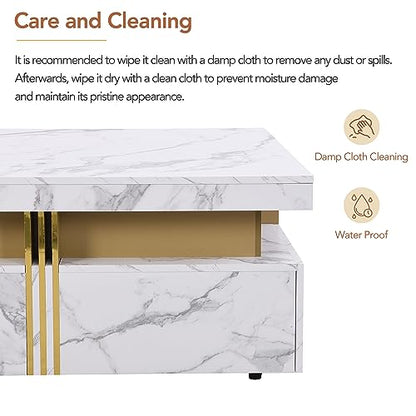 Modern White Square Storage Coffee Table with 4 Drawers for Living Room - color: White1