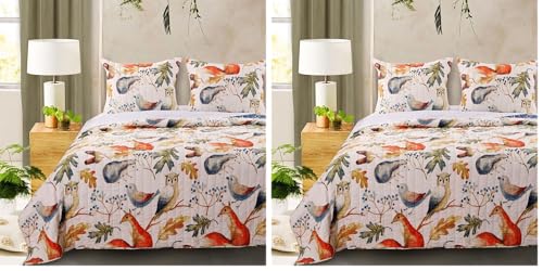 Greenland Home Willow Novelty Forest Animals Reversible Quilt Set, 2-Piece Twin, Natural (Pack of 2) - color: Natural, size: 2-Piece Twin (Pack of 2)