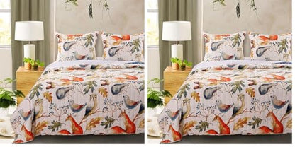 Greenland Home Willow Novelty Forest Animals Reversible Quilt Set, 2-Piece Twin, Natural (Pack of 2) - color: Natural, size: 2-Piece Twin (Pack of 2)