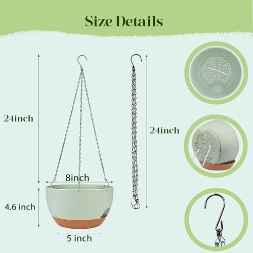 Set of 4-8 Inch Self Watering Hanging Planters for Indoor Outdoor，Hanging Plant Pots with Drainage & Removable Tray, Hanging Pots Holder for Ivy, Pothos, Ferns, Balcony & Patio, Green Brown - color: Green Brown, size: 4 pack 8 inch