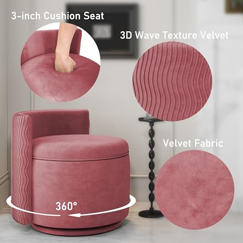 allamazing 360° Swivel Accent Chair with Storage, Vanity Stool with Back, Velvet Storage Ottoman, Upholstered Round Barrel Vanity Chair for Living Room, Makeup Room, Bedroom (Dusty Rose) - color: Dusty Rose