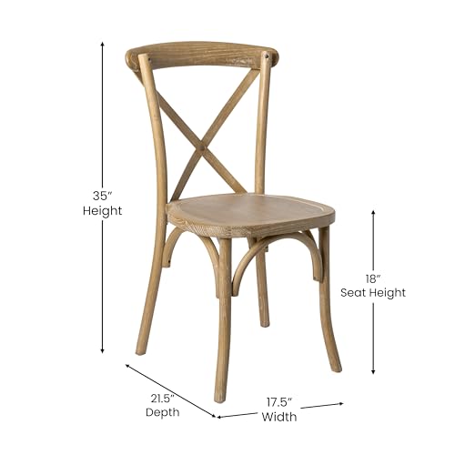 Merrick Lane Bardstown X-Back Bistro Style Wooden Dining Chair for Kitchens and Dining Rooms, High-Back Wood Stackable Kitchen Chair, Natural with White Grain