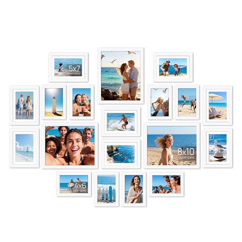 upsimples Picture Frames set of 19, Including 8x10, 5x7, 4x6 White Frame | Multi Picture Frames Collage Wall Decor, Gallery Wall Frame Set, Gift For Christmas, Mothers' day, Wedding, Dorm, Living Room - color: White