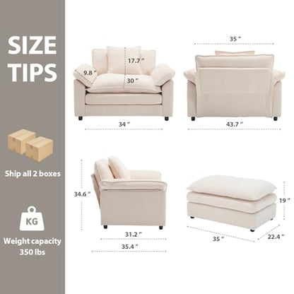 Oversized Chair with Ottoman, Comfy Chenille Accent Chair Large Upholstered Armchair with Extra Thick and Deep Seat Modern Lounge Chair for Living Room,Bedroom,Apartment - color: Beige, size: 1(chair+ottoman)