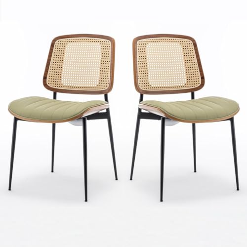LUNLING Dining Room Chairs Set of 4 Mid Century Modern Retro Green Faux Leather Kitchen Chair with Walnut Bentwood Upholstered Seat Metal Legs Chair for Kitchen Dining Room Chairs(LightGreen) - color: Green2, size: Set of 4